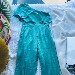 Nasty Gal Turquoise Off Shoulder Jumpsuit